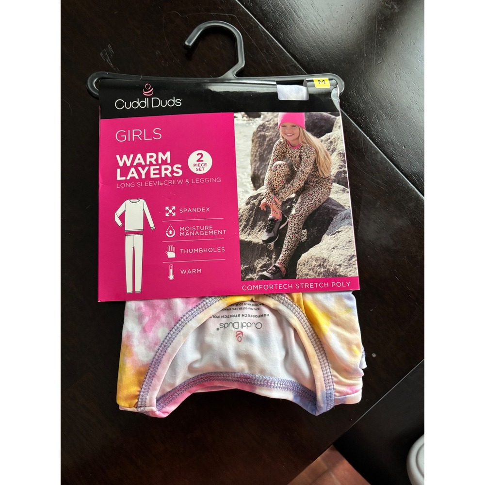 Cuddl Duds Girls Warm Layer 2-Piece Set Tie Dye Pink Yellow Size M 7/8 CD8826169